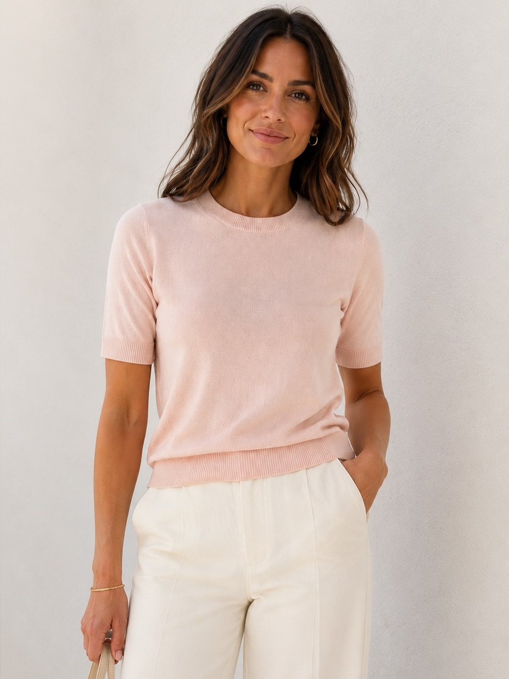 NWT Bianco & Blu Italy Blush Pink Cotton Modal Knit Top Size Small